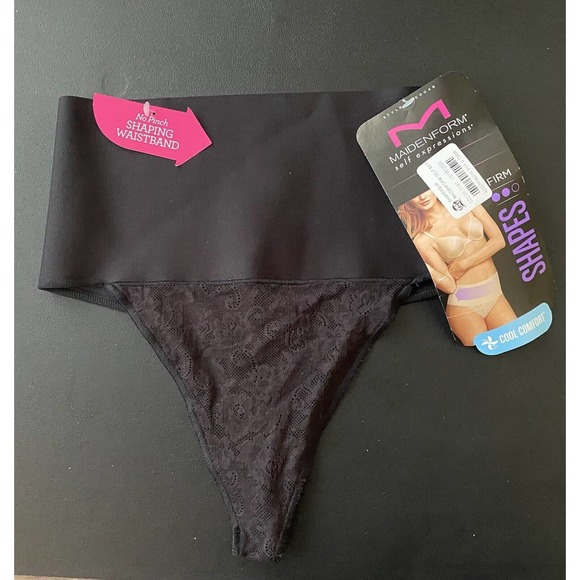 Maidenform Self Expressions Black Firm Shapes Thong With Lace - Size Small - Picture 1 of 6